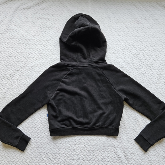 Adidas Trefoil Black Cropped Hoodie Sweatshirt Size Small - Picture 13 of 15